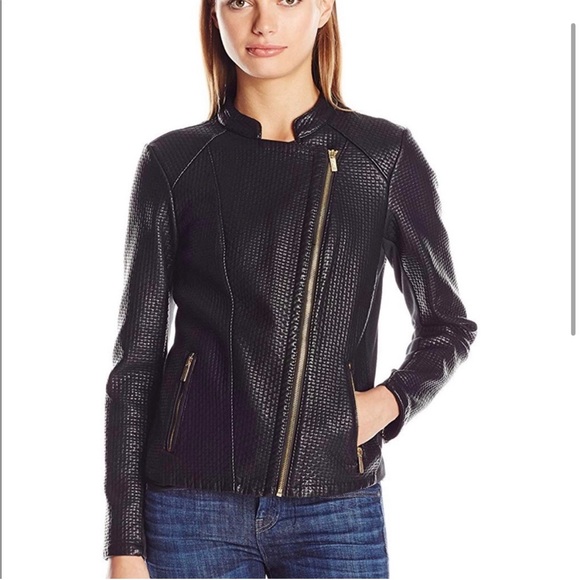 Calvin Klein Black Vegan Leather Jacket Textured Size XS - Picture 2 of 8